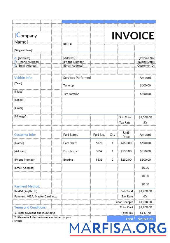 Hohe Qualität Auto Repair Estimate Rechnung Vorlage