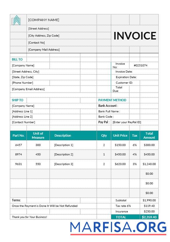 Premium Basic Proforma Rechnung Vorlage