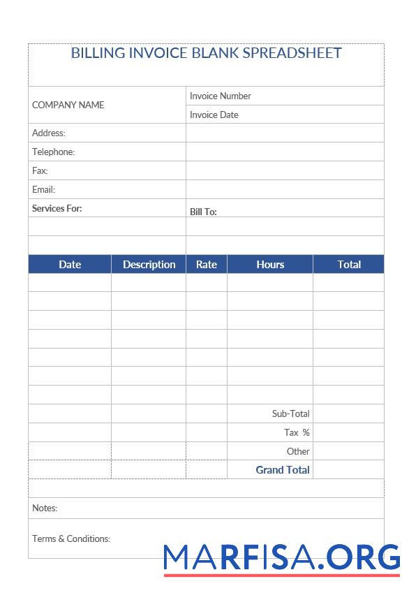 Professionell Billing Rechnung Blank Spreadsheet Vorlage
