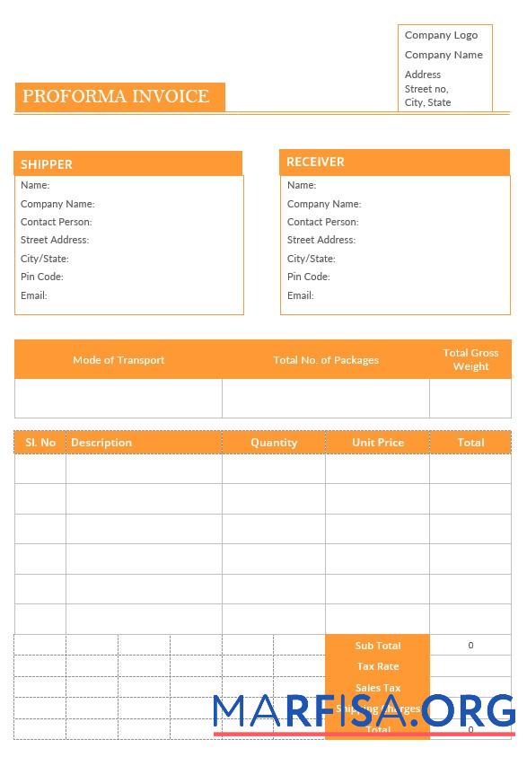 Bearbeitbar Blank Proforma Rechnung Vorlage