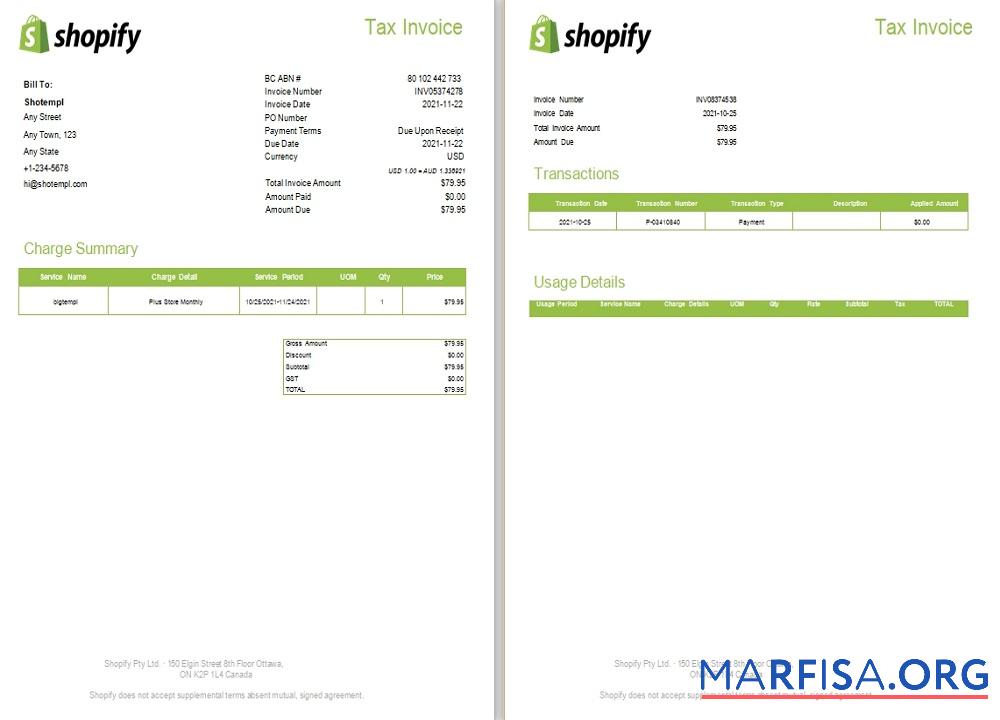 Kanada Shopify Steuer Rechnung Vorschau