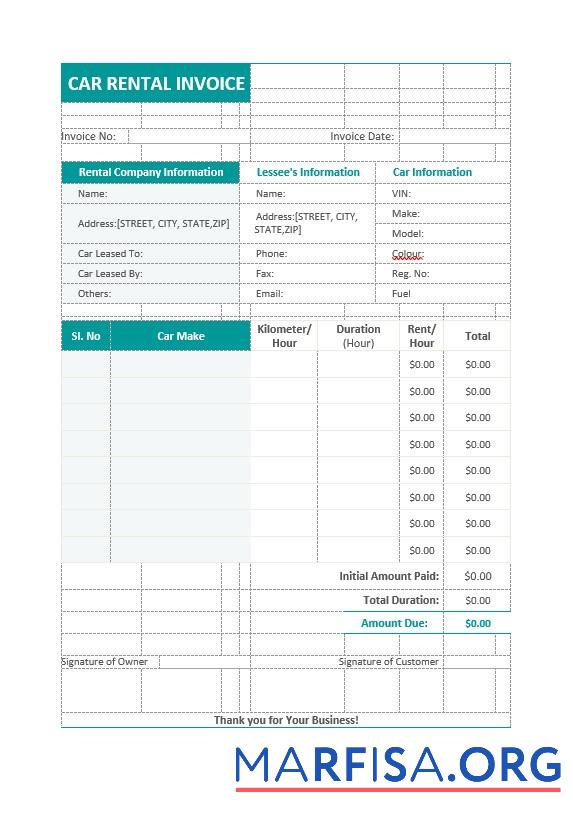 Bearbeitbar Car Rental Service Rechnung Vorlage
