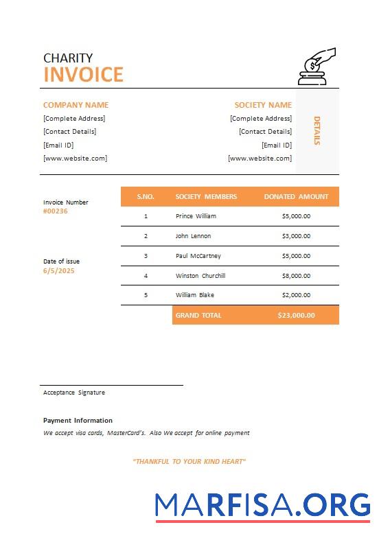 Realistisch Charity Rechnung Vorlage