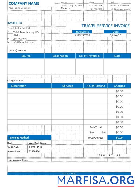 Professionell Bearbeitbar Reise Service Rechnung Vorlage
