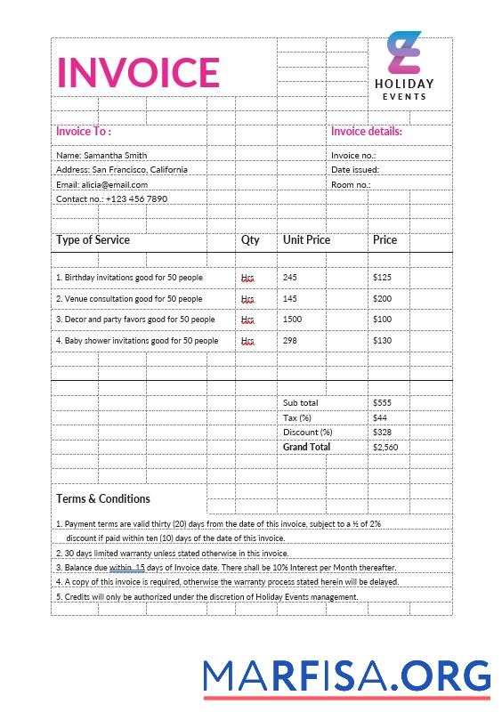 Hohe Qualität Event Planner Rechnung Vorlage