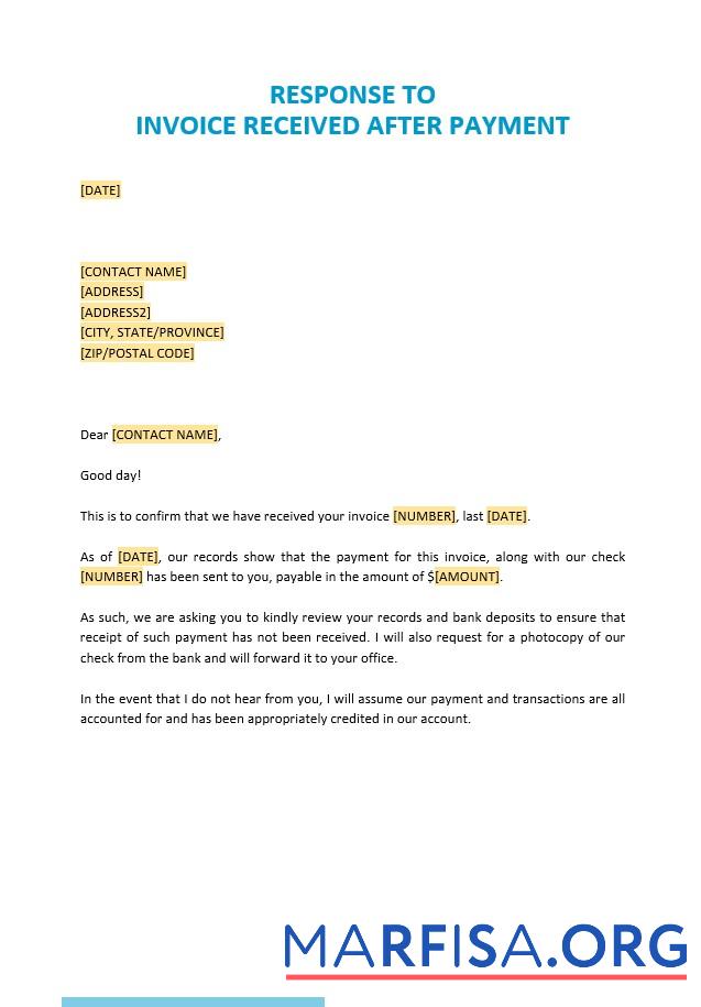 Professionell Kostenlos Response to Rechnung Received after Zahlung Vorlage
