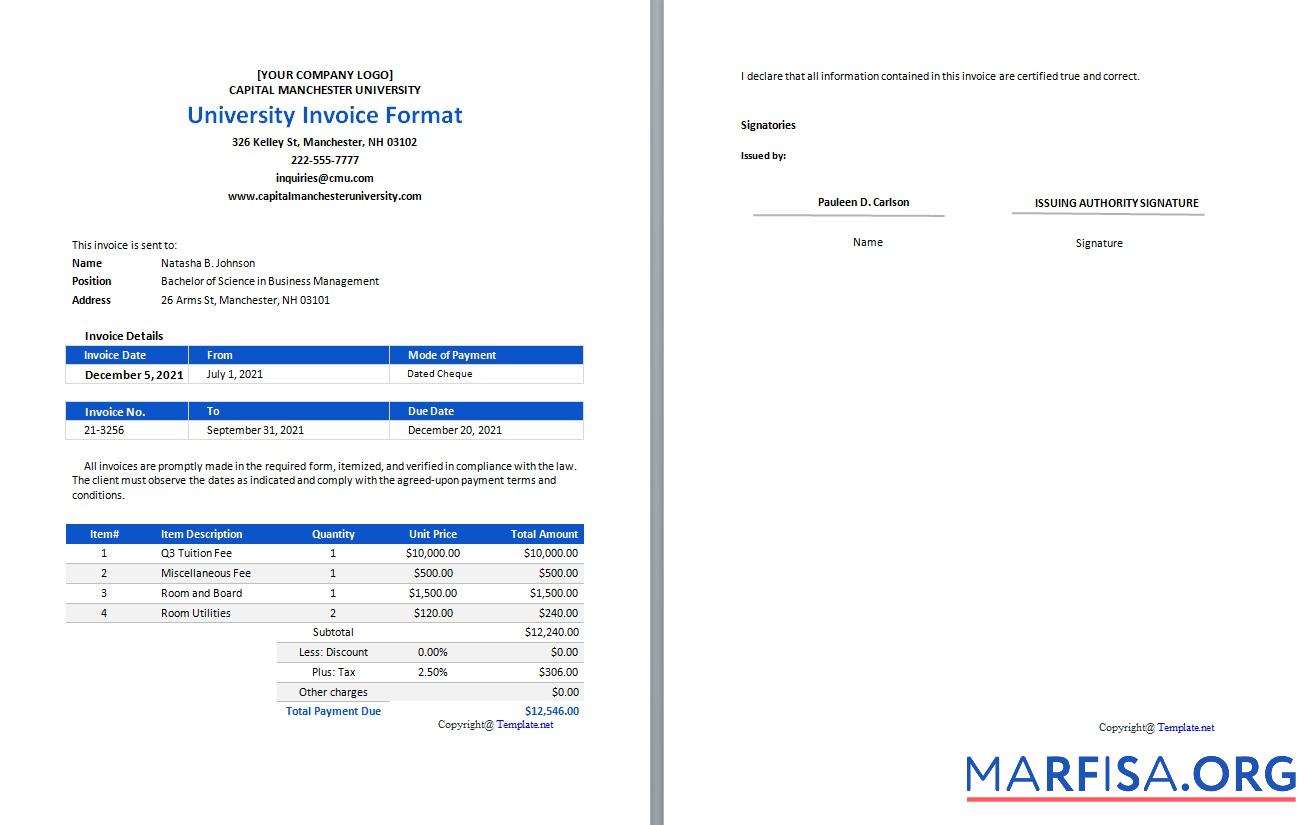 Realistisch Kostenlos Universität Rechnung Format Vorlage
