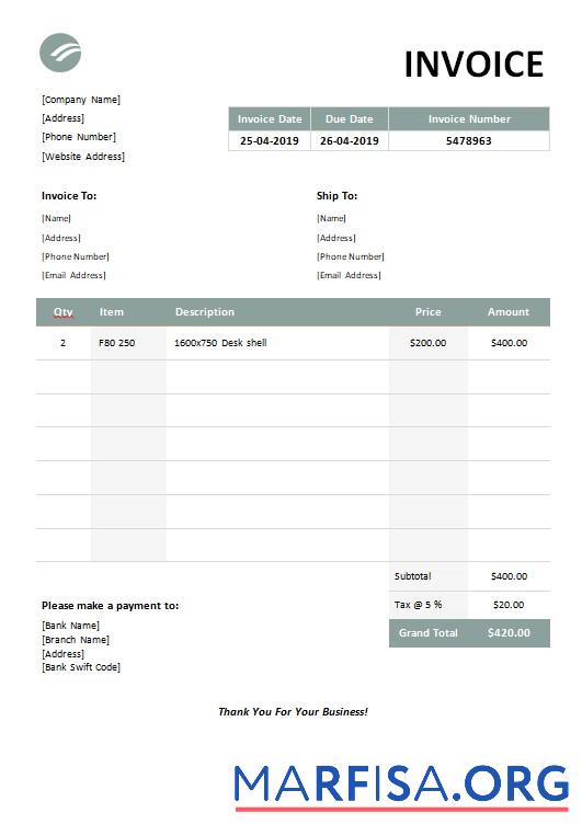 Bearbeitbar Furniture Rechnung Vorlage