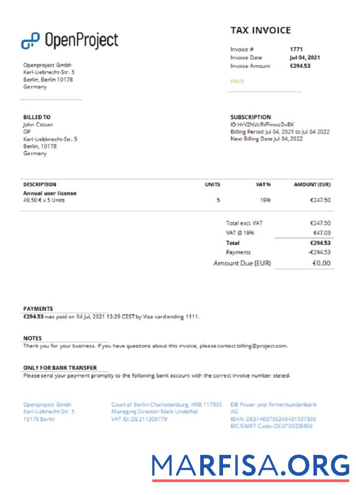 Deutschland OpenProject leading open source Projekt management Software Rechnung Mockup