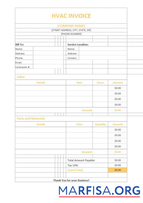 Professionell HVAC Rechnung Vorlage