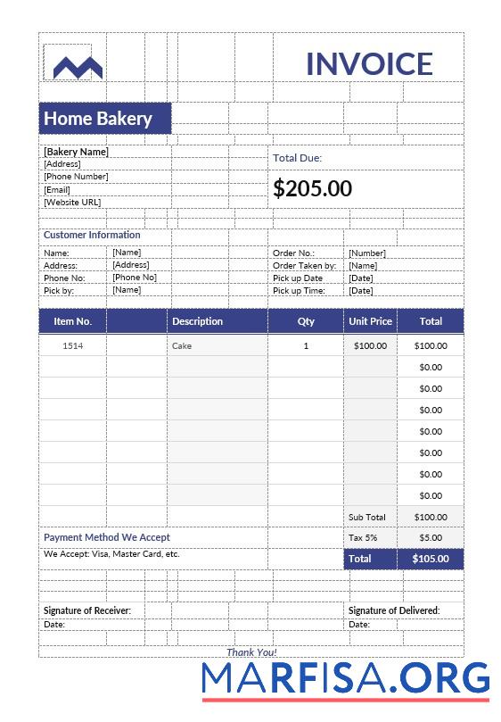 Hohe Qualität Home Bakery Rechnung Vorlage