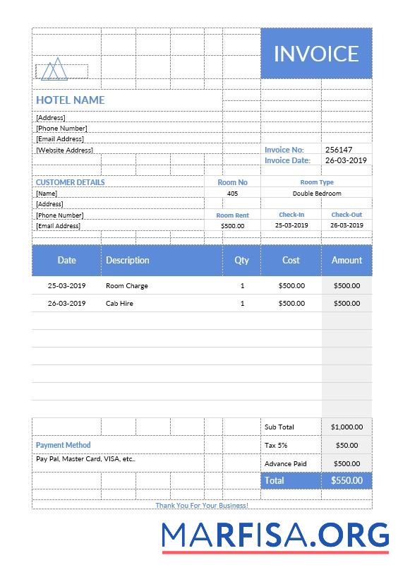 Professionell Hotel Stay Rechnung Vorlage