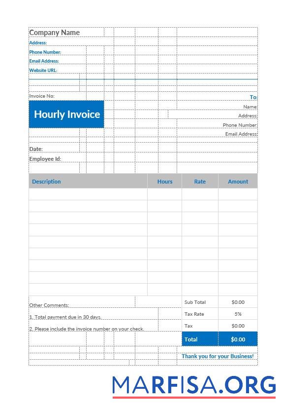 Bearbeitbar Hourly Rechnung Vorlage