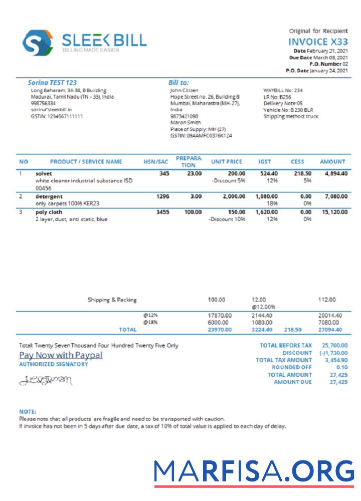 Indien Sleek Rechnung invoicing Software Unternehmen Rechnung Vorschau
