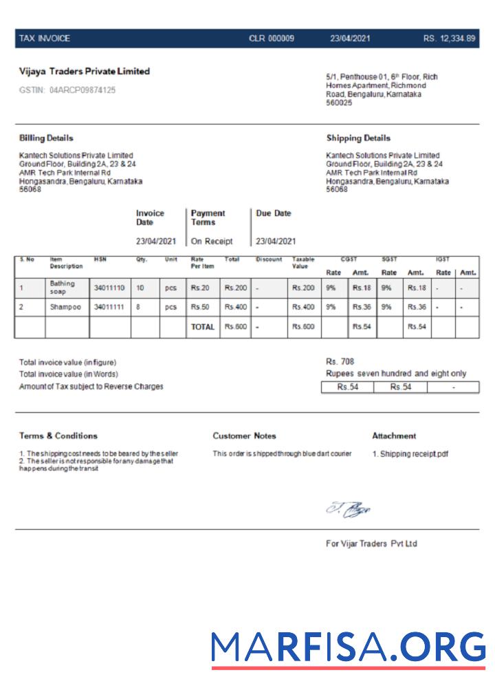 Indien Vijaya Traders Private Limited Unternehmen Rechnung Design