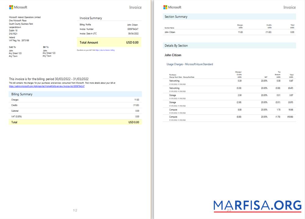 Irland Microsoft Irland Operations Limited Rechnung Mockup