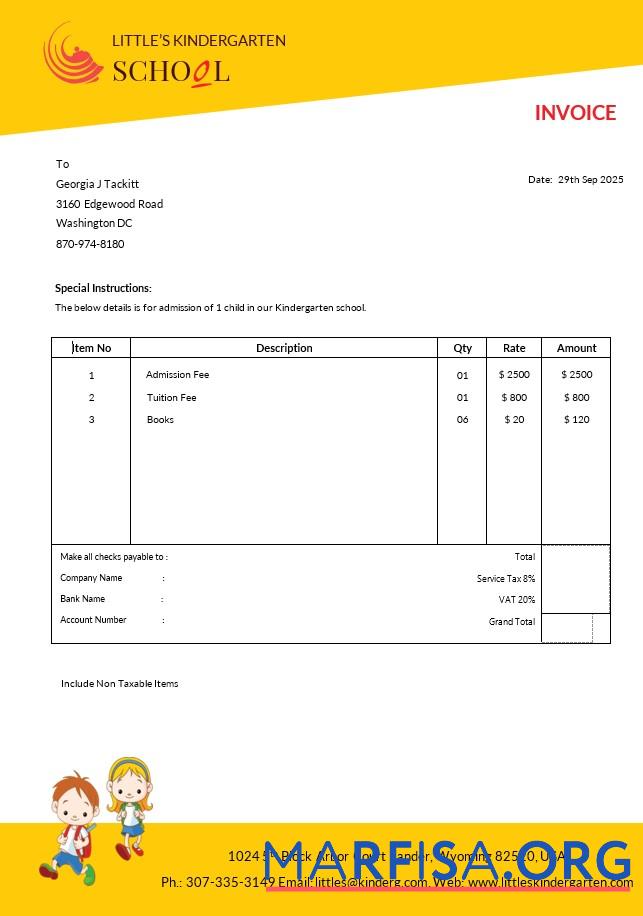 Professionell Kindergarten Schule Rechnung Vorlage