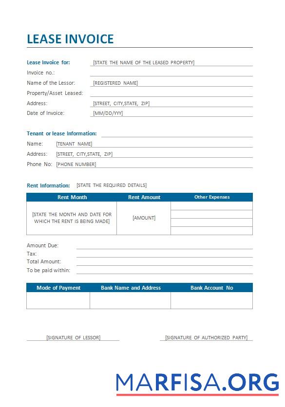 Professionell Lease Rechnung Vorlage