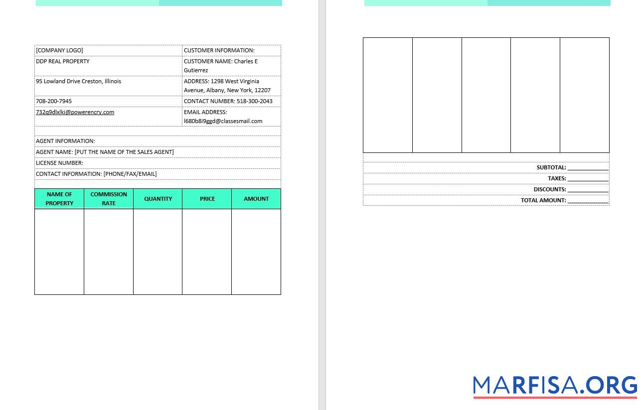 Professionell Echt Estate Brokerage Commission Rechnung Vorlage