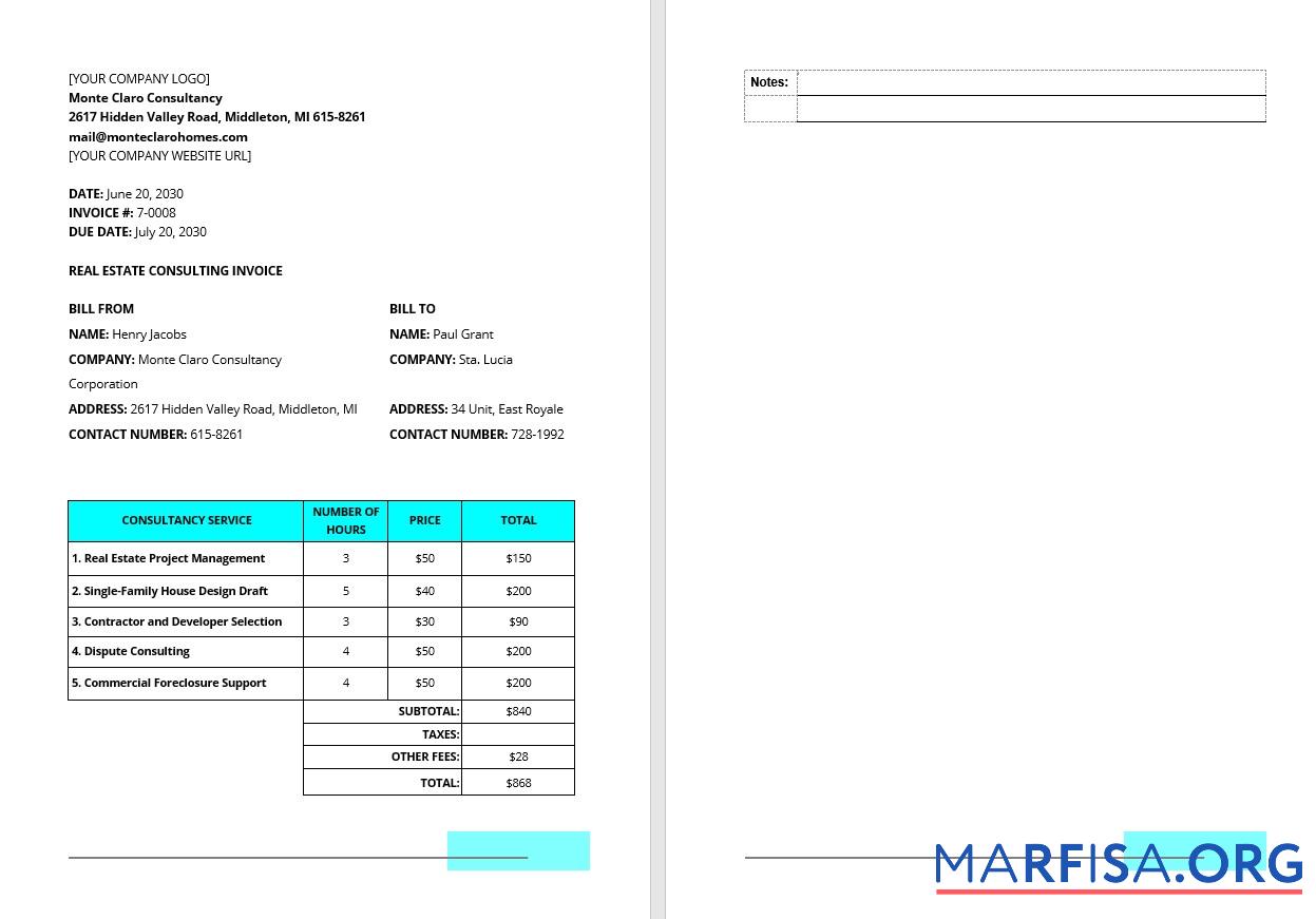 Professionell Echt Estate Consulting Rechnung Vorlage