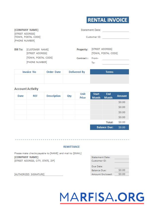 Professionell Rental Rechnung Vorlage