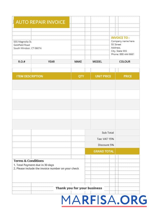 Premium Probe Auto Repair Rechnung Vorlage