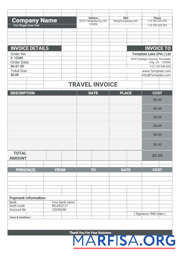 Premium Probe Reise Rechnung Vorlage