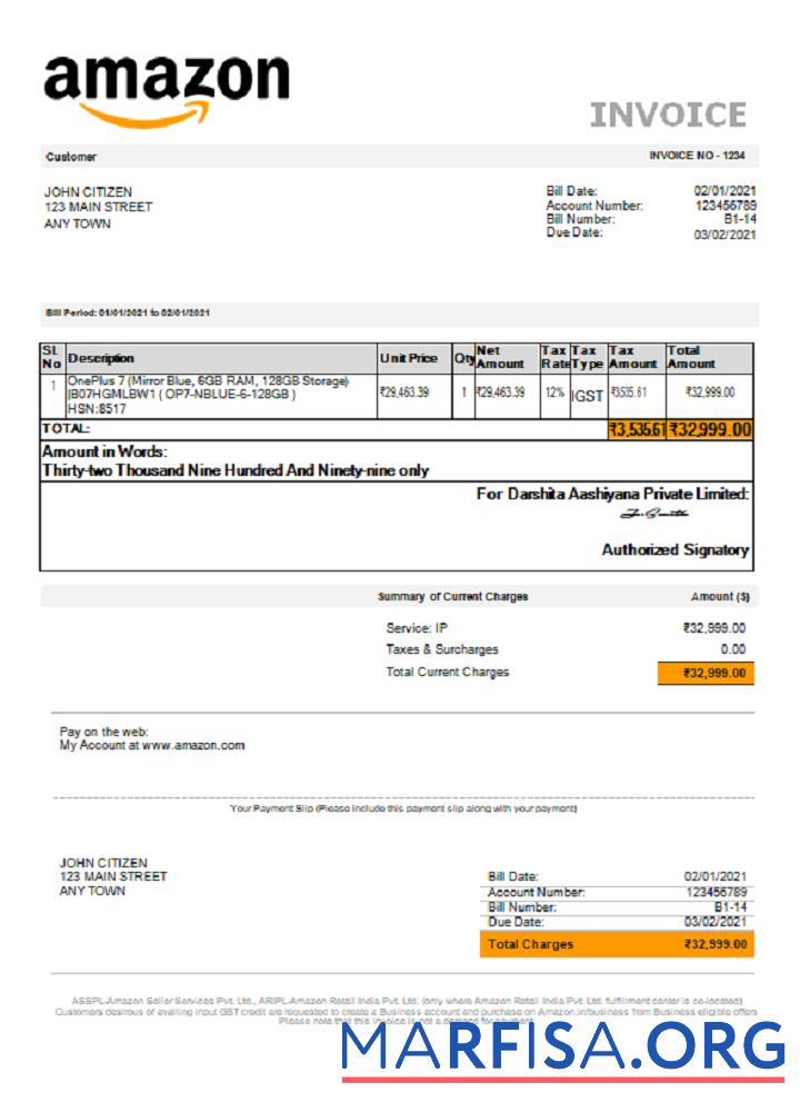 USA Amazon Rechnung Probe