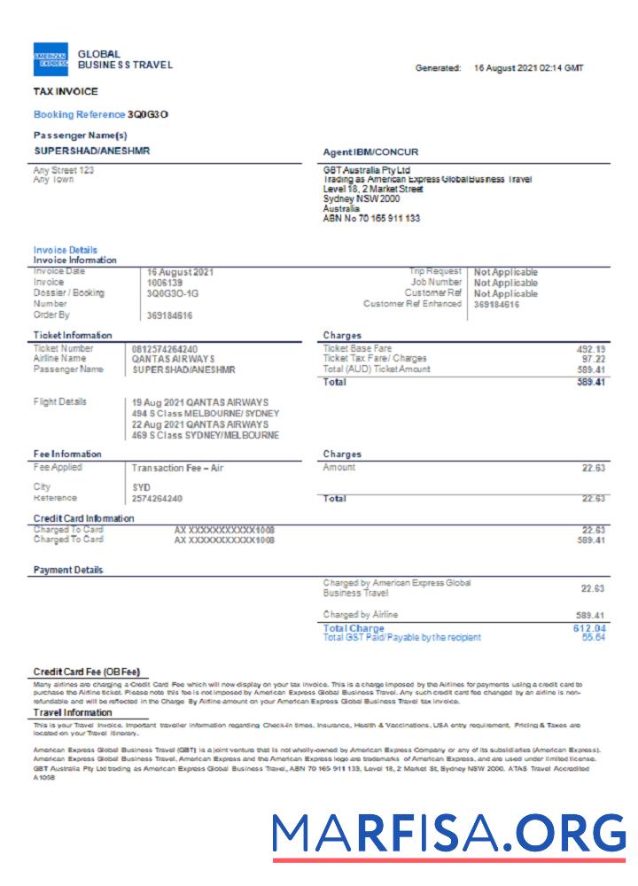 USA American Express Rechnung Vorlage