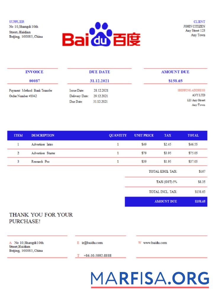 USA Baidu Rechnung Vorschau