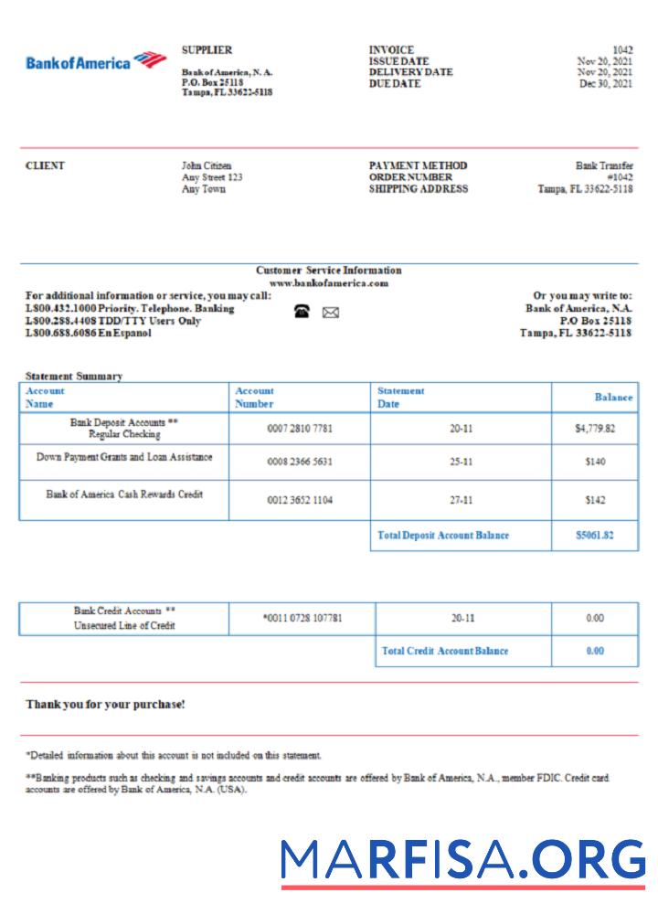 USA Bank of Amerika Rechnung Mockup