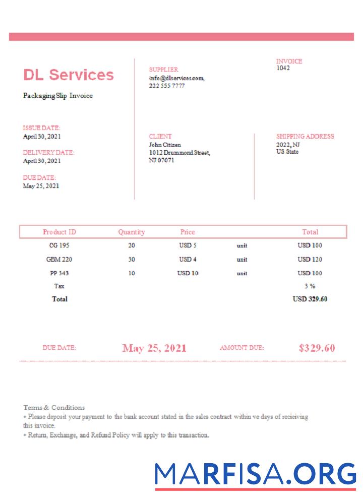 USA DL Services Rechnung Vorlage