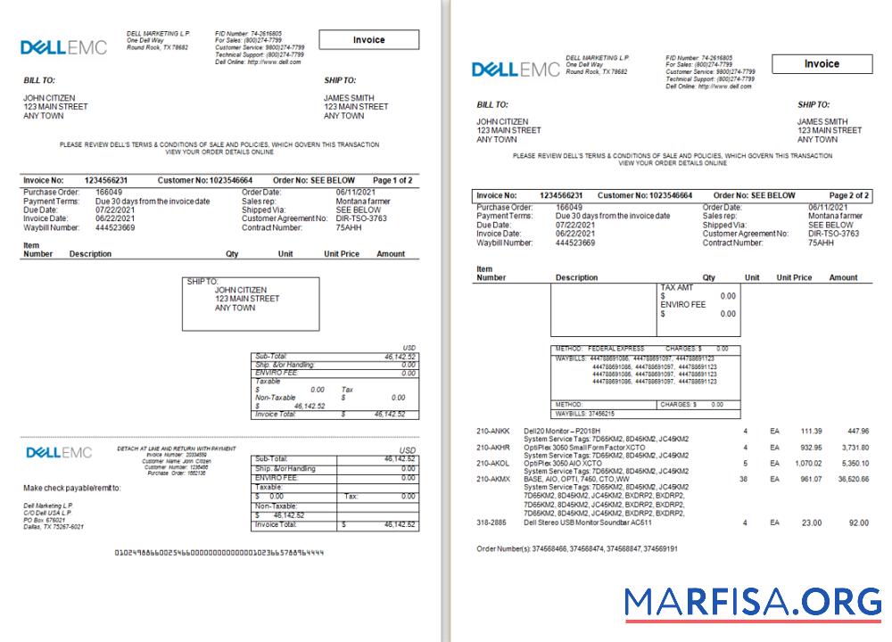 USA Dell Technologies Rechnung Vorlage