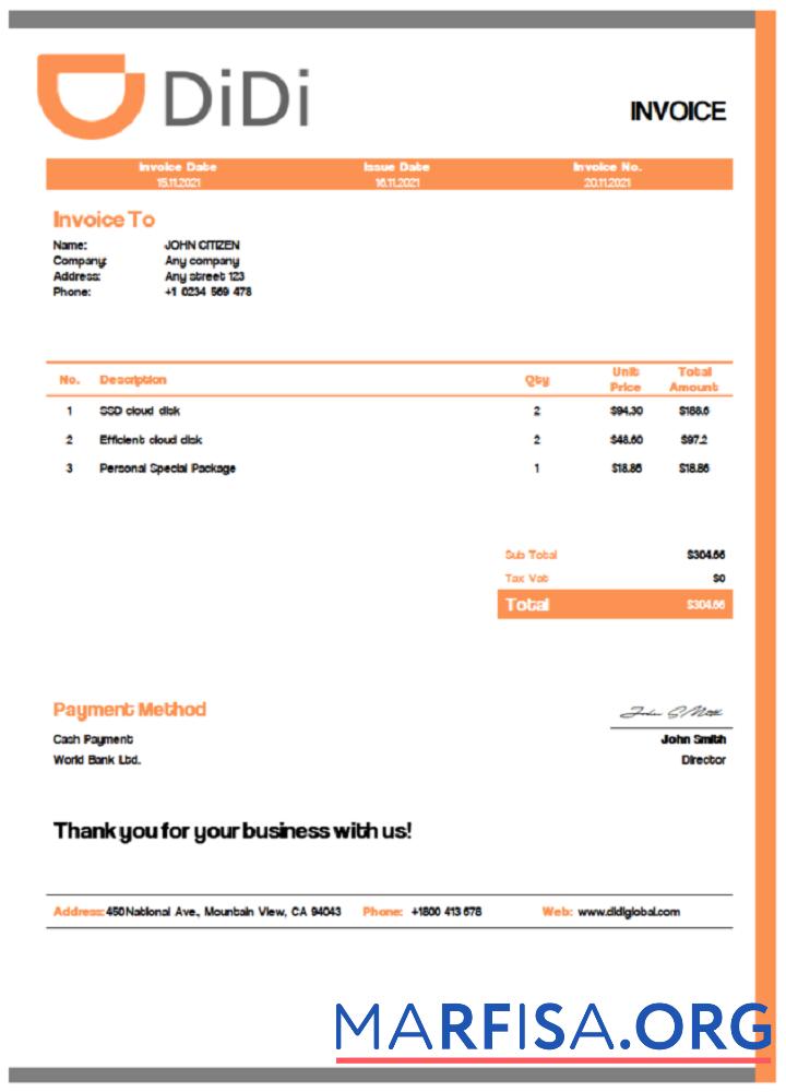 USA Didi Chuxing Rechnung Design