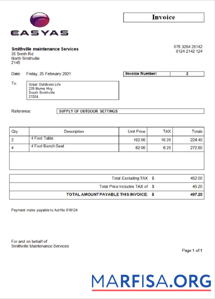 USA Easyas Driver Training Rechnung Vorschau