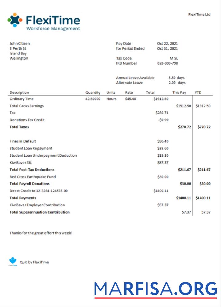 USA FlexiTime workforce management & payroll solutions Rechnung Mockup