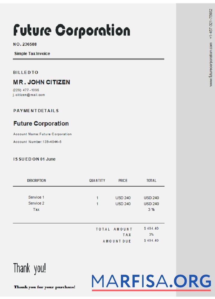 USA Future Corporation Rechnung Vorschau