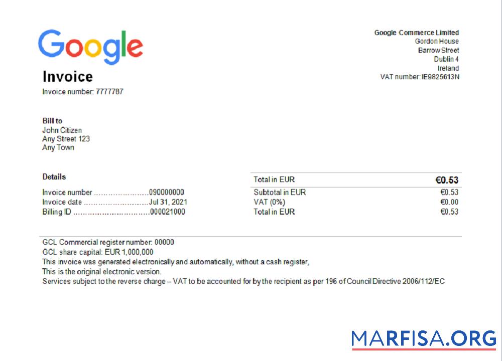 Realistisch USA Google Rechnung Vorlage