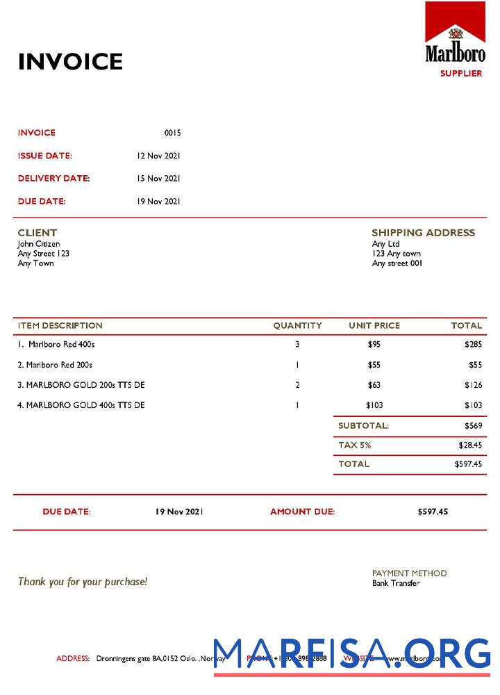 Bearbeitbar USA Marlboro Rechnung Vorlage