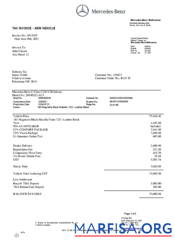 Professionell USA Mercedes Benz Rechnung Vorlage