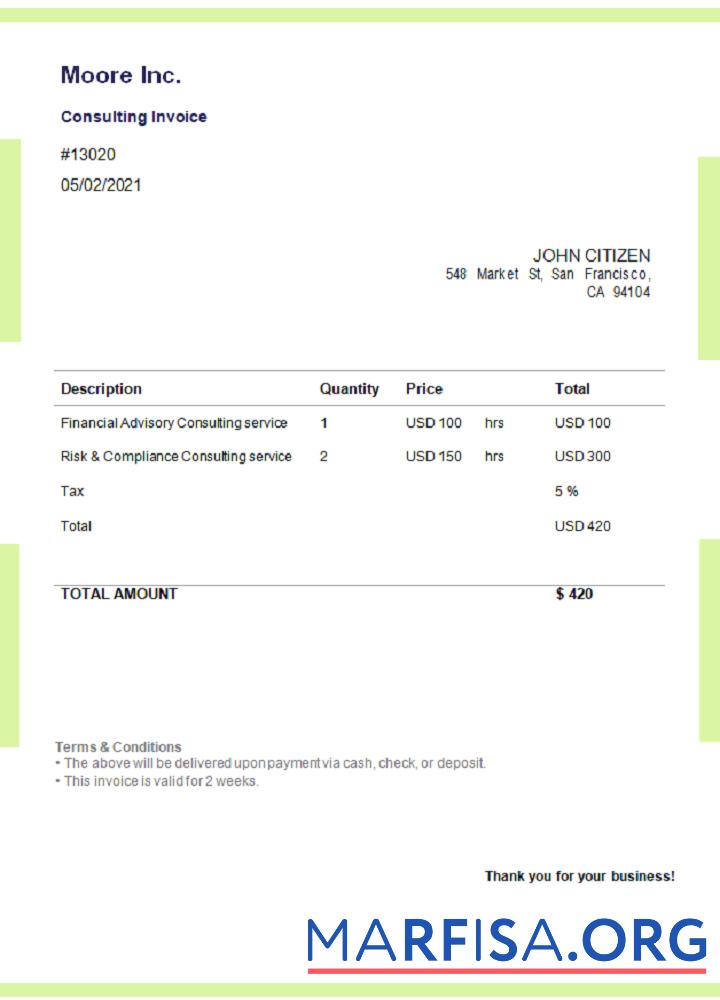 USA Moore Inc. Rechnung Vorschau
