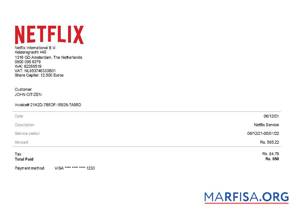 Realistisch USA Netflix Rechnung Vorlage