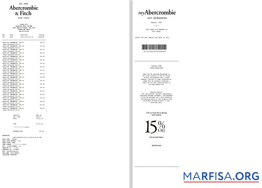 USA Neu York Abercrombie & Fitch Zahlung check in Word and PDF Format scr Mockup
