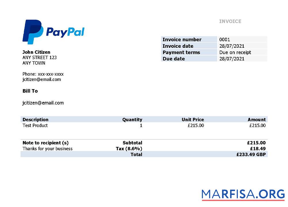 USA PayPal Rechnung Mockup