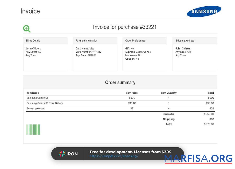 USA Samsung Rechnung Probe