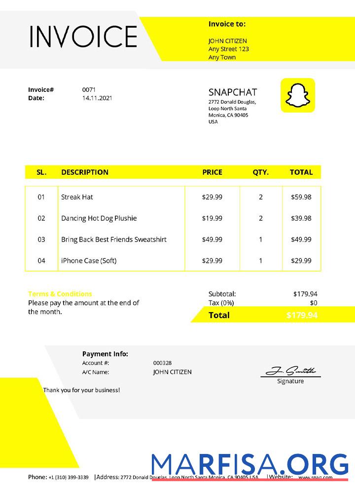 USA Snapchat Rechnung Mockup