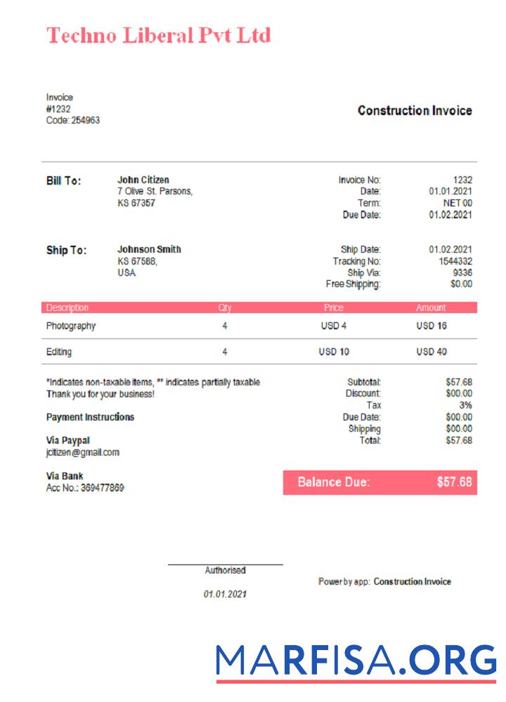 USA Techno Liberal Pvt Ltd Rechnung Vorlage