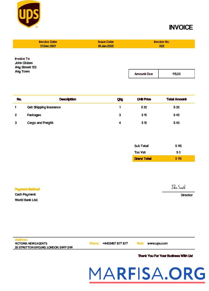 Premium USA UPS Rechnung Vorlage