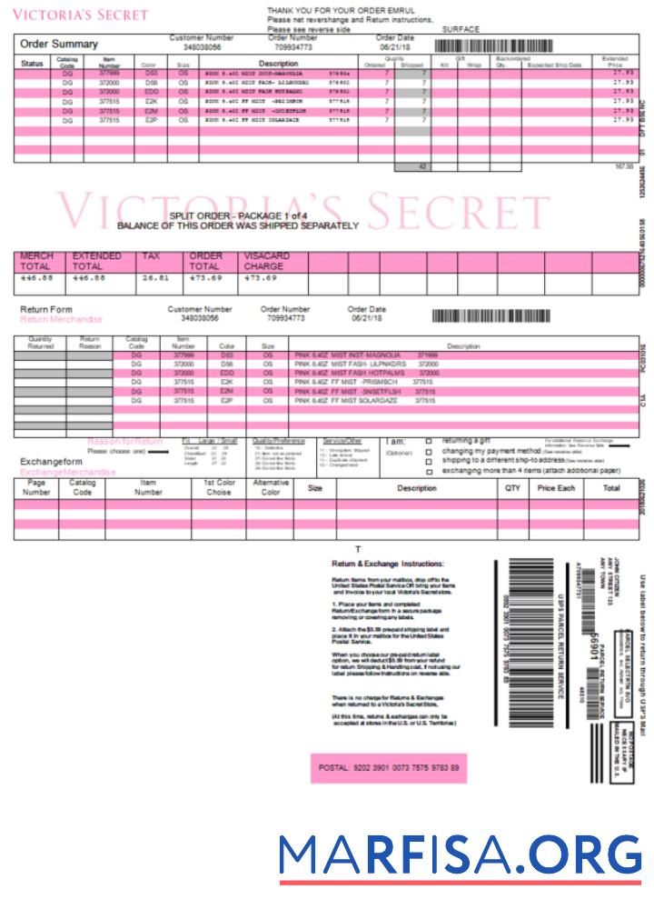 USA Victoria Secret Rechnung Design