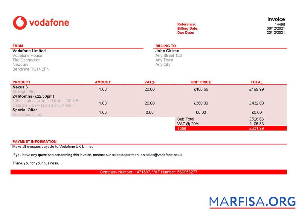 Professionell USA Vodafone Rechnung Vorlage